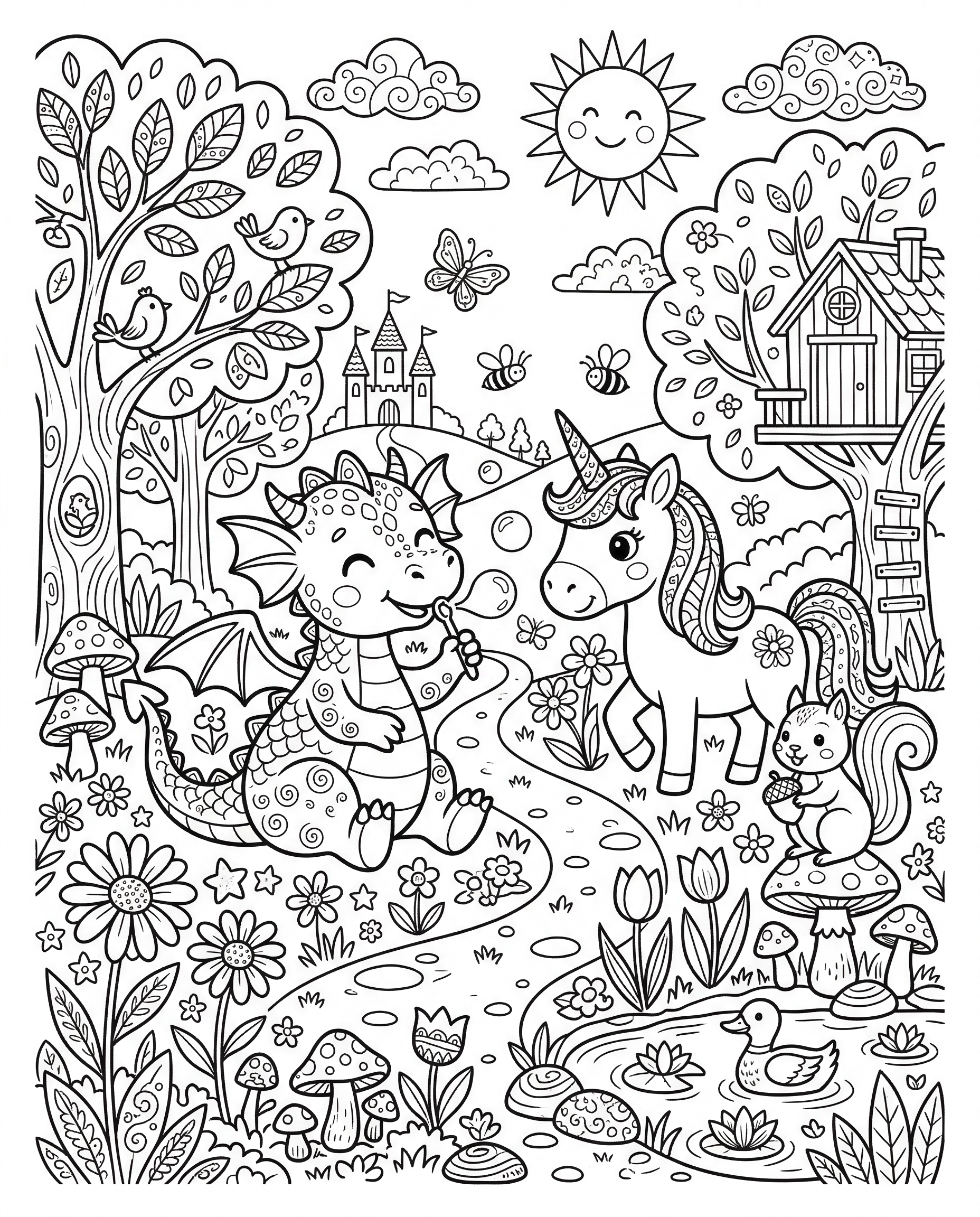 Unicorn Colouring in Page